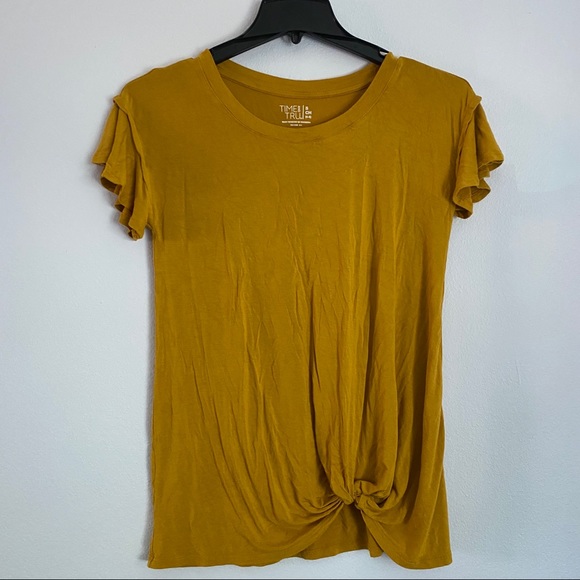 Time & Tru Mustard Front Tie Top